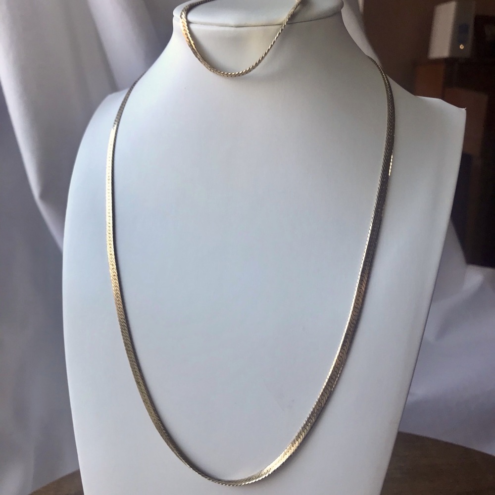 Korea stamped 14k Gold plated herringbone necklace and bracelet set.